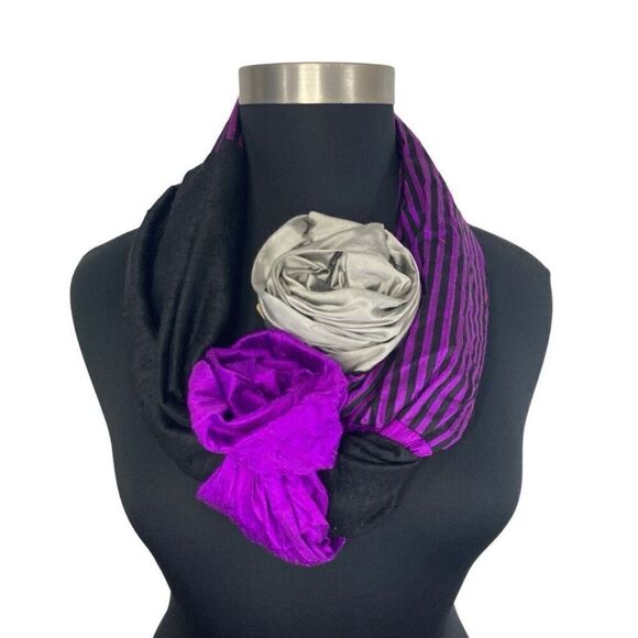 Xiao Magic Multi Colored Silk Scarf Art Purple Stripe Beetlejuice Wicked Goth - Picture 8 of 14